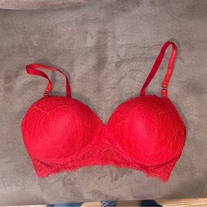 Vibrant Red Lace Underwire Bra 36C